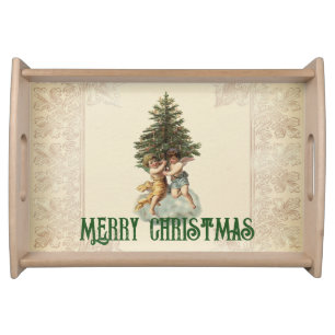 Vintage Christmas Tree & Angels Custom Serving Tray
