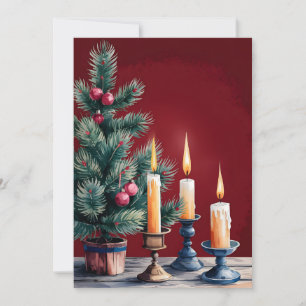 Vintage Christmas tree artistic with candles  Holiday Card