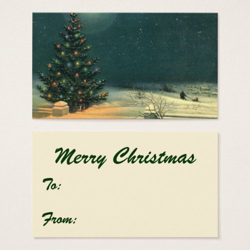 Vintage Christmas Tree at Night Lights Snow Winter Business Card Templates