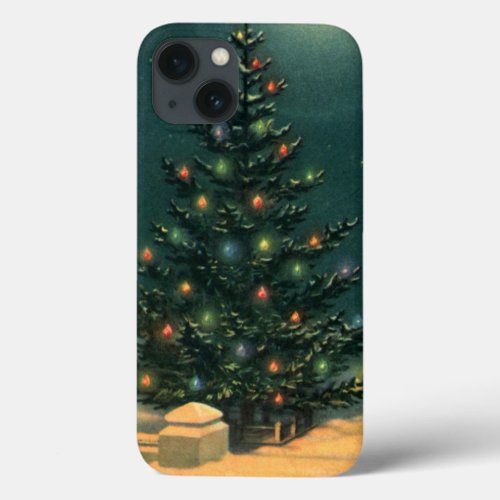 Vintage Christmas Tree at Night with Lights iPhone 13 Case