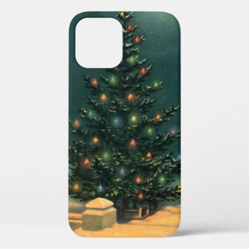 Vintage Christmas Tree at Night with Lights iPhone 12 Case