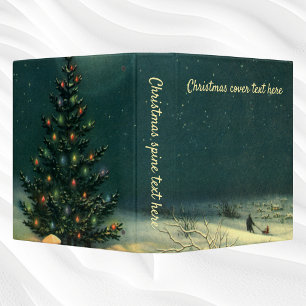 Vintage Christmas Tree at Night with Lights & Snow 3 Ring Binder