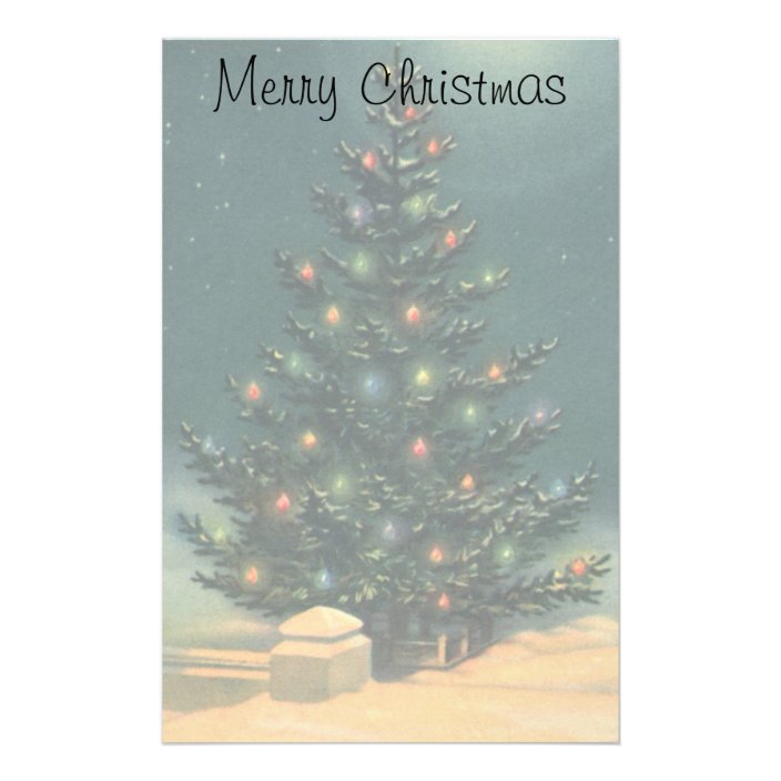 Vintage Christmas Tree At Night With Lights Stationery Zazzle Com