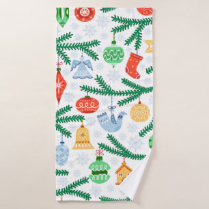Vintage Christmas tree balls, decorations seamless Bath Towel