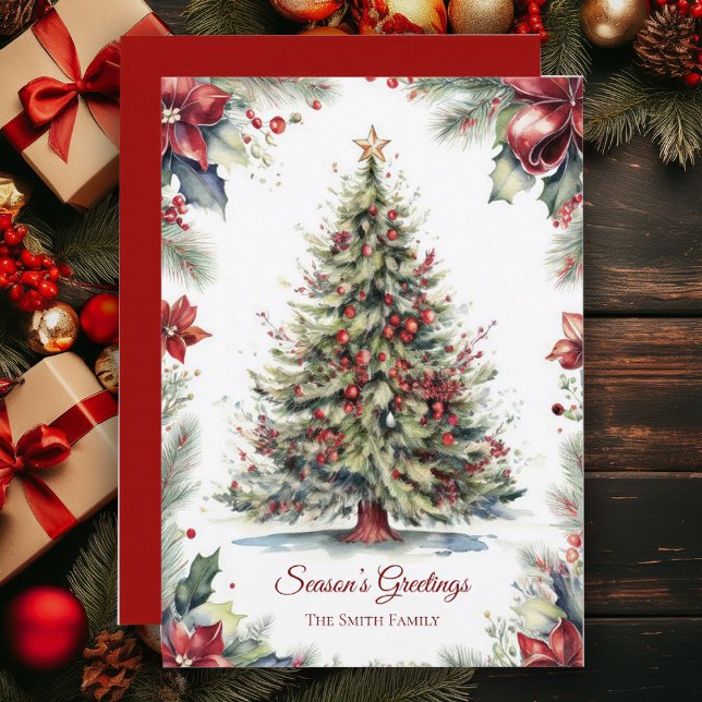 Vintage Christmas Tree botanical Holiday Card (Creator Uploaded)