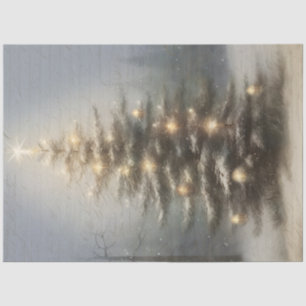 Vintage Christmas Tree Candle Lit Snow Decoupage Tissue Paper