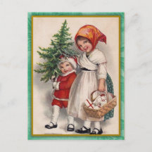 Vintage Christmas Tree Children Gift Postcard