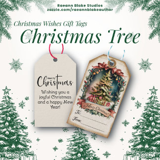 Vintage Christmas Tree Christmas Wishes Gift Tag