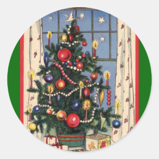 Vintage Christmas Tree Classic Round Sticker