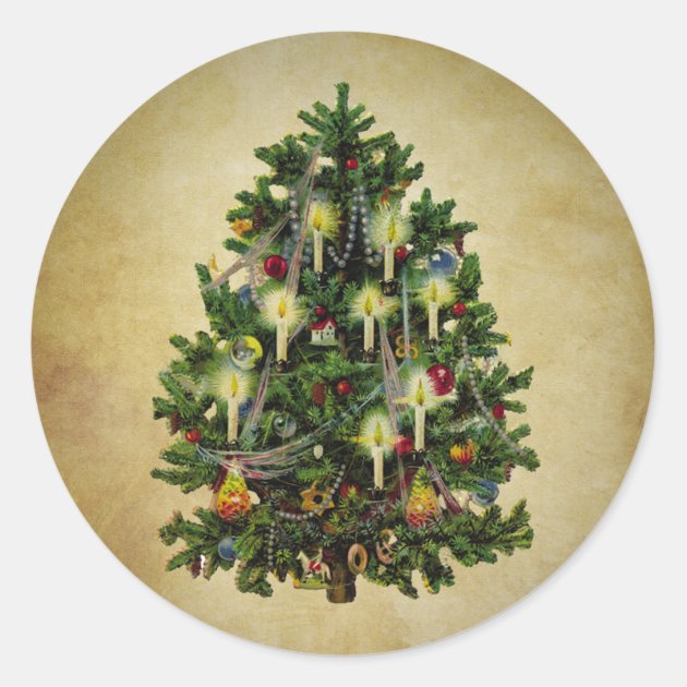 Vintage Christmas Tree Classic Round Sticker