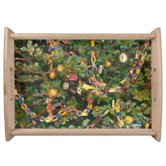 Vintage Christmas Tree Close-up Serving Tray