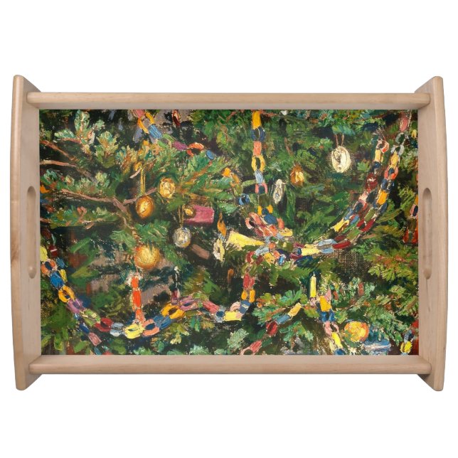 Vintage Christmas Tree Close-up Serving Tray (Front)