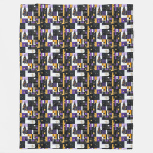 Vintage Christmas Tree Collage Fleece Blanket