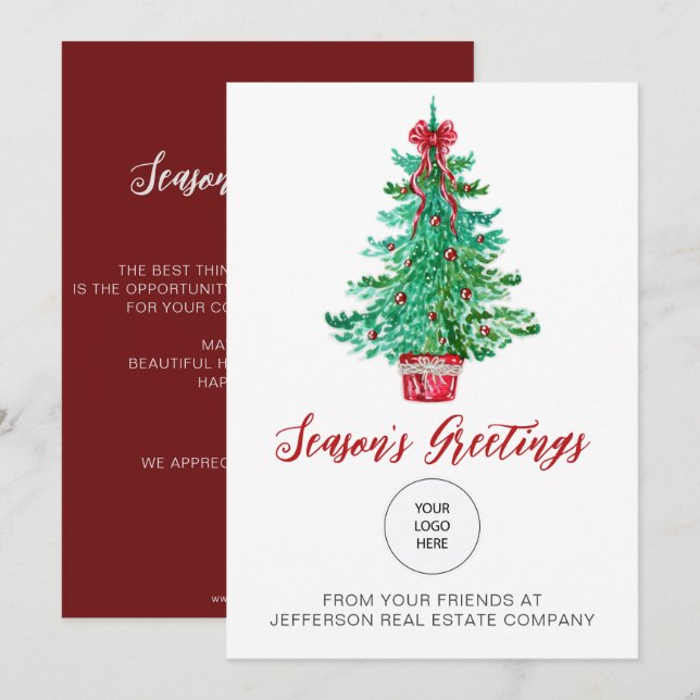 Vintage Christmas Tree Company Logo Business Holiday Card (Front/Back)