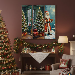 Vintage Christmas Tree & Cozy Fireplace Art