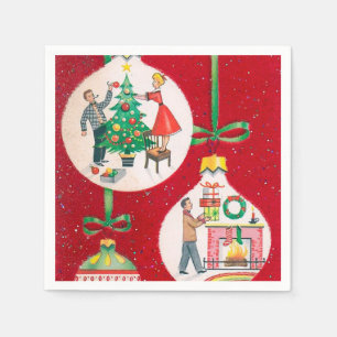 Vintage Christmas tree decorating party napkins