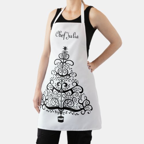 Vintage Christmas Tree Decorative Victorian Scroll Apron