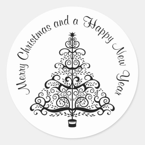 Vintage Christmas Tree Decorative Victorian Scroll Classic Round Sticker