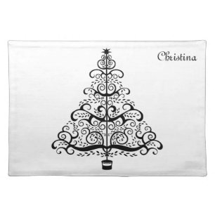 Vintage Christmas Tree Decorative Victorian Scroll Cloth Placemat