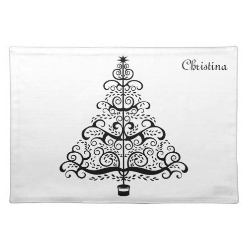 Vintage Christmas Tree Decorative Victorian Scroll Cloth Placemat