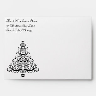 Vintage Christmas Tree Decorative Victorian Scroll Envelope