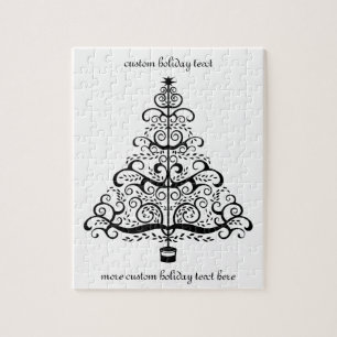 Vintage Christmas Tree Decorative Victorian Scroll Jigsaw Puzzle