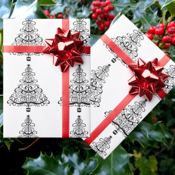 Vintage Christmas Tree Decorative Victorian Scroll Wrapping Paper by ChristmasCafe at Zazzle