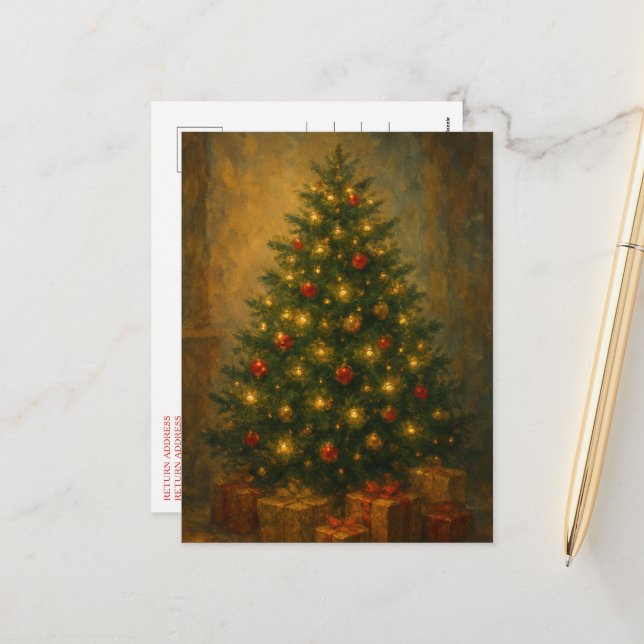 Vintage Christmas Tree Elegant Holiday Postcard (Front/Back In Situ)