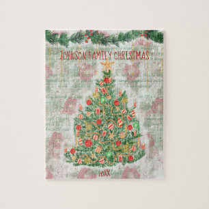 Vintage Christmas Tree Family Xmas Eve Fun Jigsaw Puzzle