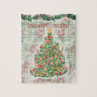 Vintage Christmas Tree Family Xmas Eve Fun Jigsaw Puzzle