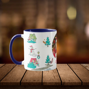 Vintage Christmas Tree Farm Life Navy Blue Mug