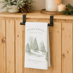 Vintage Christmas Tree Farm Pine Monogram Kitchen Towel