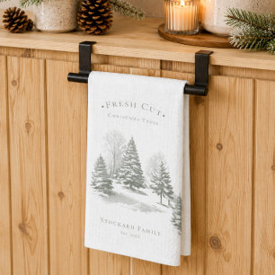 Vintage Christmas Tree Farm Pine Monogram Kitchen Towel