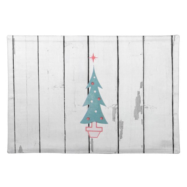 Vintage Christmas Tree Farmhouse Shiplap Placemat (Front)