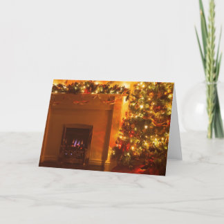 Vintage Christmas Tree Fireplace Holiday Card