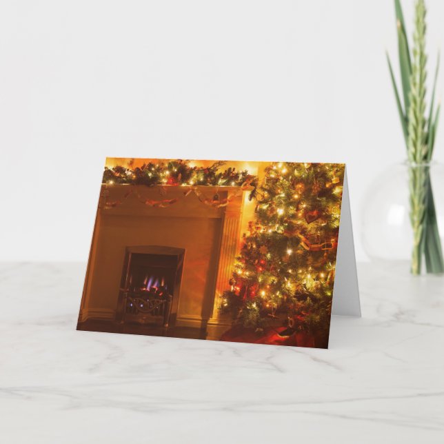 Vintage Christmas Tree Fireplace Holiday Card (Front)