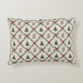 Vintage Christmas Tree Floral Garland Red Green Accent Pillow