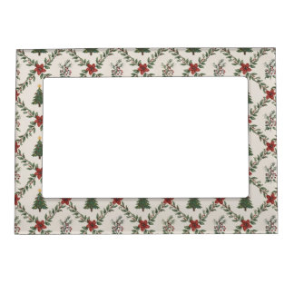 Vintage Christmas Tree Floral Garland Red Green Magnetic Frame