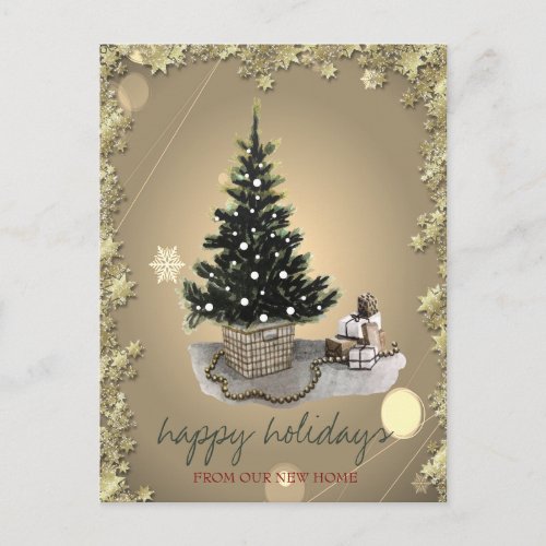 Vintage Christmas Tree Gold Stars Announcement Postcard