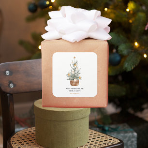 Vintage Christmas Tree Happy Holiday Square Sticker