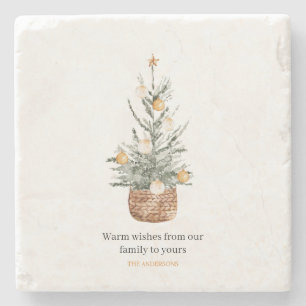 Vintage Christmas Tree Happy Holiday Stone Coaster