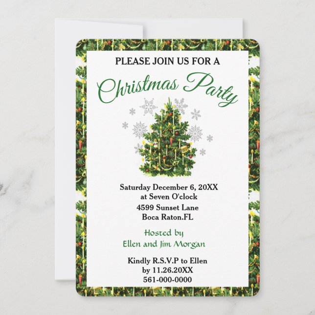 Vintage Christmas Tree Holiday Party  Invitation (Front)