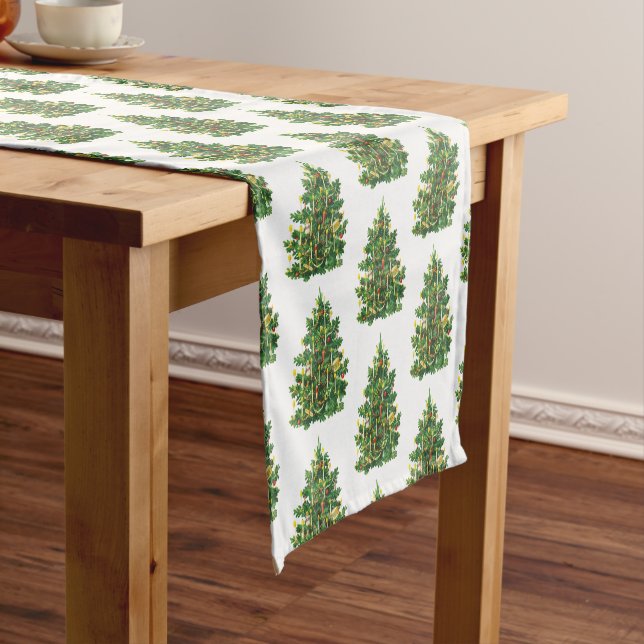Vintage Christmas Tree Holiday Short Table Runner (In Situ)