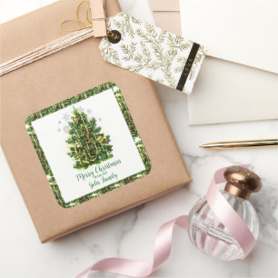 Vintage Christmas Tree Holiday Square Sticker