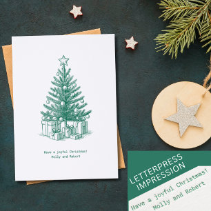 Vintage Christmas Tree Illustration - Minimalist Letterpress Photo Cards