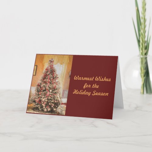 Vintage Christmas Tree in Classic Crimson Red Trim Holiday Card