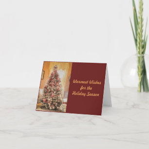 Vintage Christmas Tree in Classic Crimson Red Trim Holiday Card
