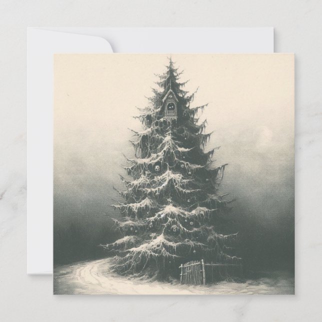 Vintage Christmas Tree In Snow Etching Intaglio Card (Front)