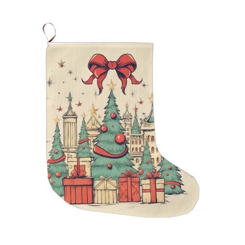 Vintage Christmas tree Large Christmas Stocking