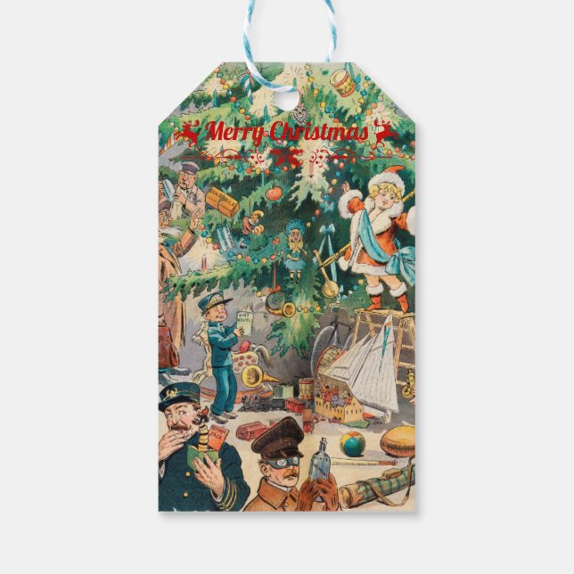 Vintage christmas Tree Lithographic   Gift Tags (Back)